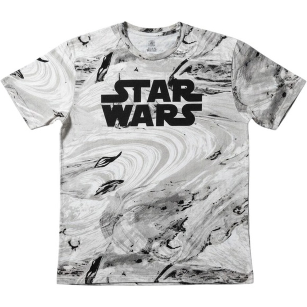 Disney Star Wars Mens XL Marble Print Graphic T-Shirt Grey White Black Cotton